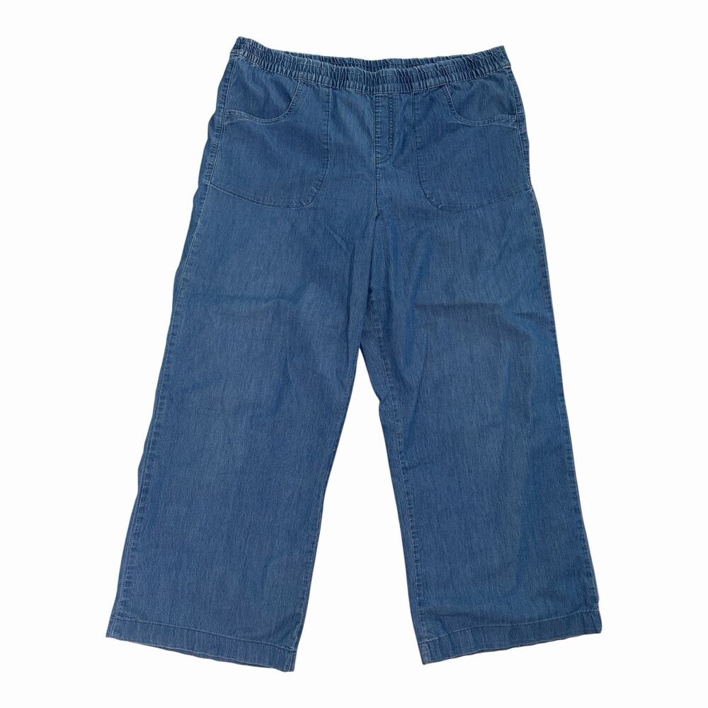 GOLD COAST WOMEN BLUE DENIM PANTS ELASTIC WAIST WIDE LEG PULL ON COTTON BLEND 1X